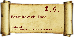 Petrikovich Ince névjegykártya